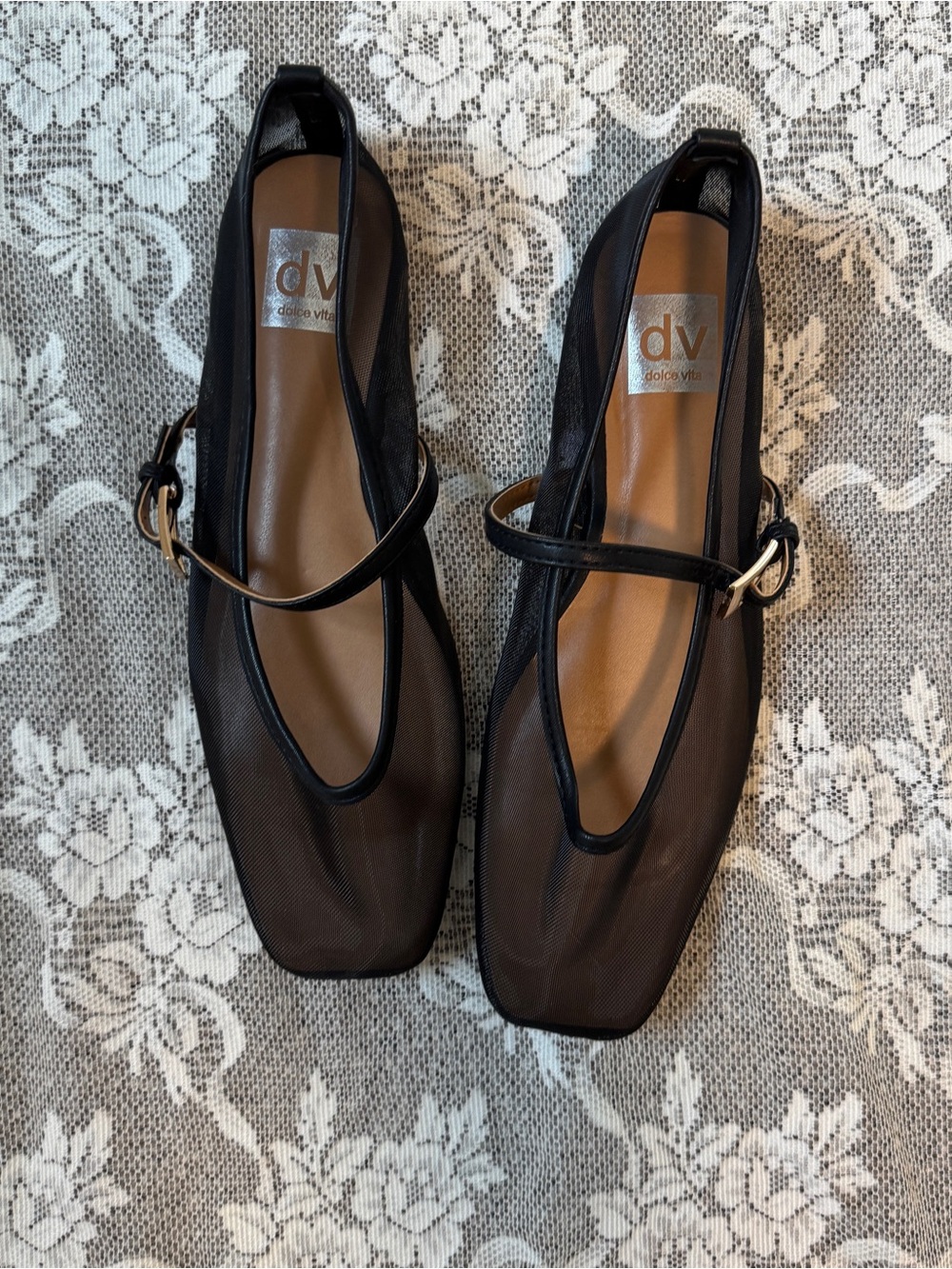 DV by Dolce Vita Black Mesh Mary Jane Flats with Strap